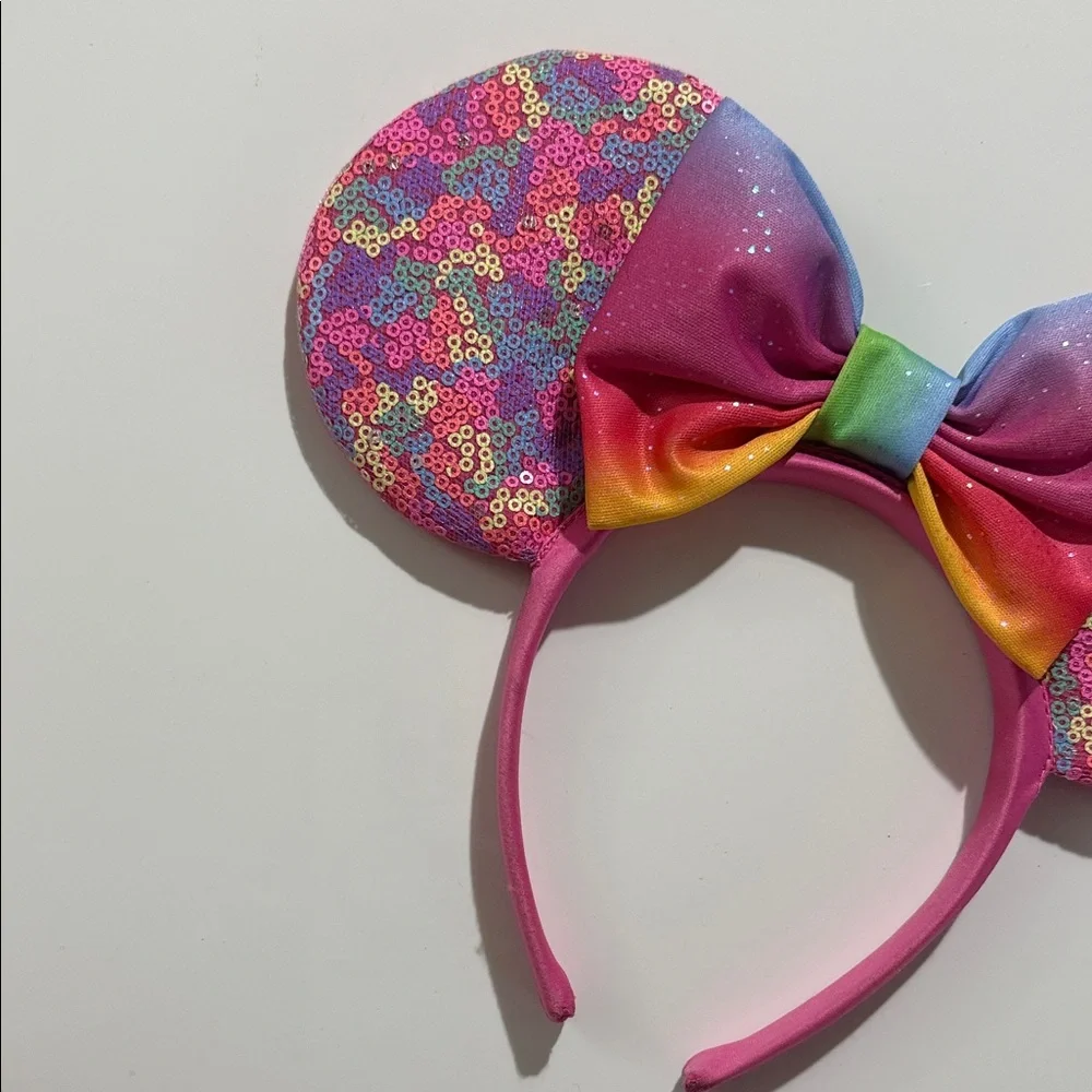 Disney Pink Rainbow Sequin Minnie Ears Headband